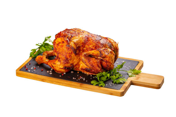 gegrilltes gebratenes gebratenes huhn - rotisserie chicken meat dinner stock-fotos und bilder