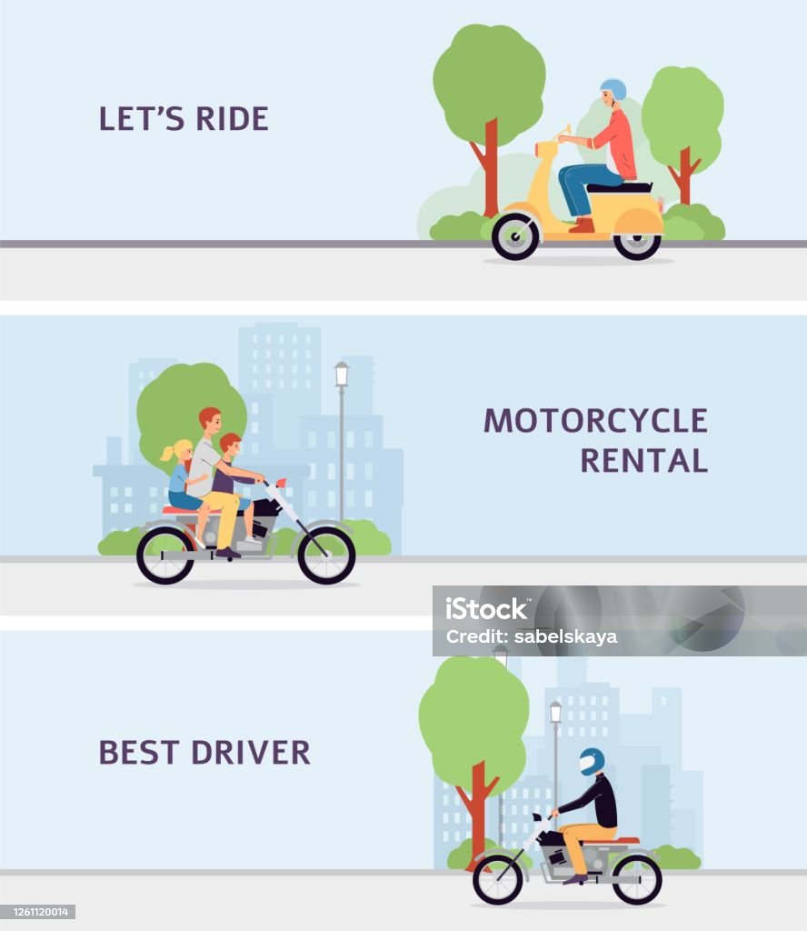 Motorcycle Rental Application Interface Designs Set Flat Vector ...
