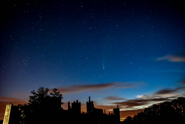 C/2020 F3 or Comet Neowise over Framlingham Castle in Suffolk, UK C/2020 F3 or Comet Neowise over Framlingham Castle in Suffolk, UK east anglia stock pictures, royalty-free photos & images