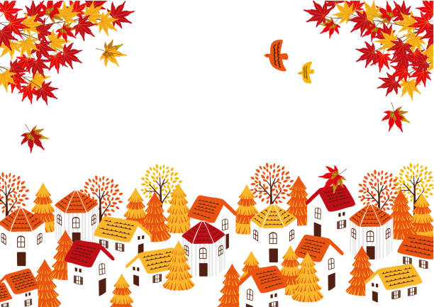 秋の街並みの背景イラスト - 秋 イラスト点のイラスト素材／クリップアート素材／マンガ素材／アイコン素材