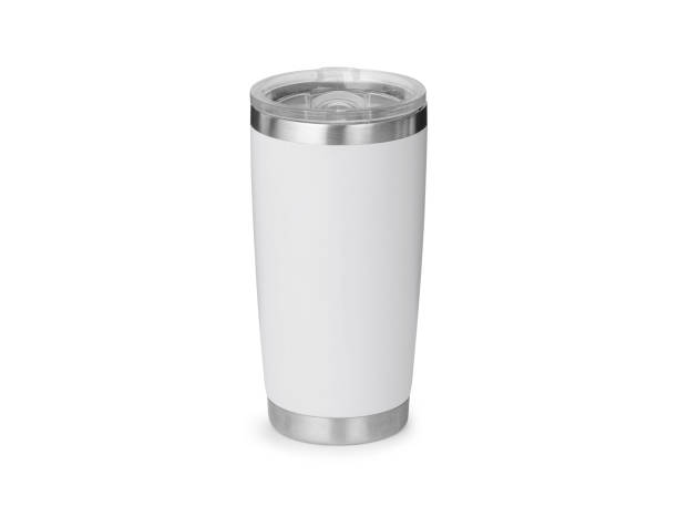 흰색 강철 텀블러 모형 은 클리핑 경로와 흰색 배경에 격리 - insulated drink container 뉴스 사진 이미지
