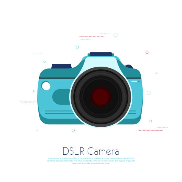 ilustrações de stock, clip art, desenhos animados e ícones de front view of a dslr camera with white background - control panel flash