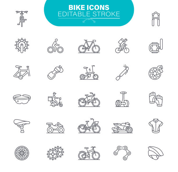 ilustrações, clipart, desenhos animados e ícones de ícones da bicicleta traçado editável. bicicleta, vetor, símbolo, engrenagem, ilustração - bmx cycling illustrations