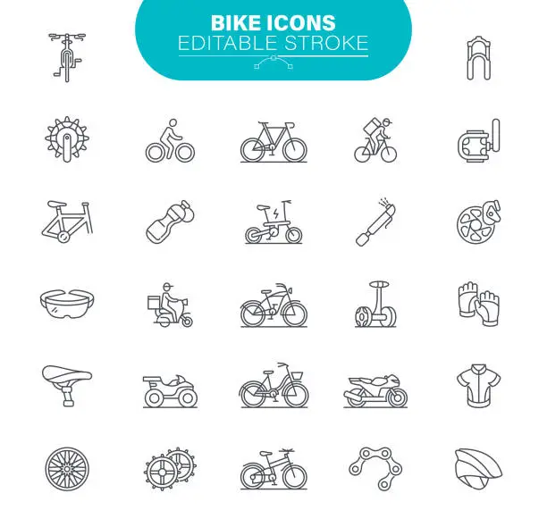 Vector illustration of Bike Icons Editable Stroke. Bicycle, Vector, Symbol, Gear, Illustration