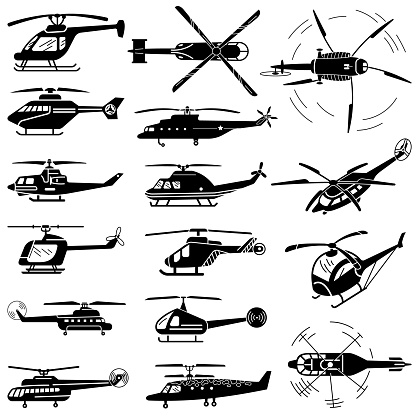 Helicopter icons set. Simple set of helicopter vector icons for web design on white background