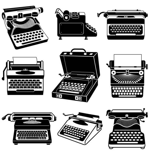 Vector illustration of Typewriter icon set, simple style