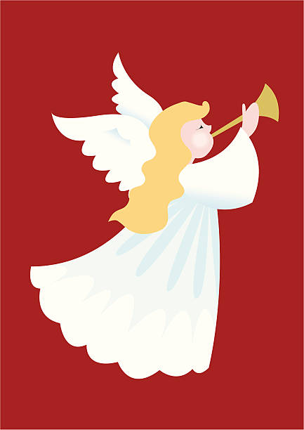 Illustration of a Christmas angel blowing a horn Angle blowing trumpet tree topper stock illustrations