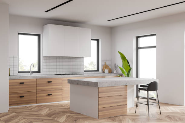 istock White and wooden kitchen corner with bar 1261209012