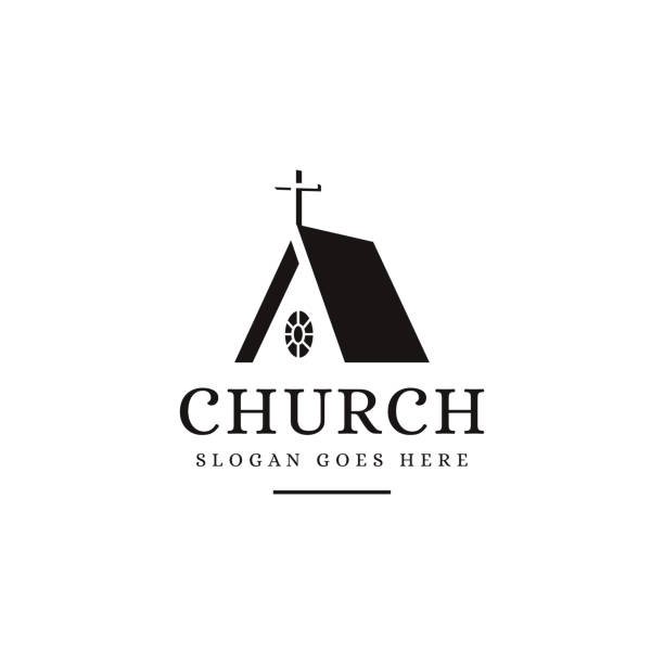 ilustrações, clipart, desenhos animados e ícones de silhueta de espaço negativo modelo vetorial de ícone da igreja - igreja