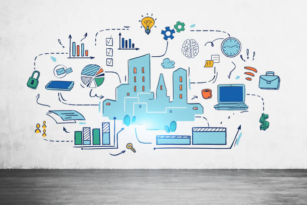 istock Business city concept on concrete wall 1261218802