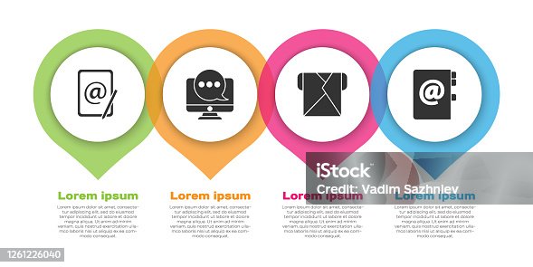 istock Set Mail and e-mail, Chat messages notification on monitor, Envelope and Address book. Business infographic template. Vector 1261226040