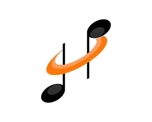 Vector illustration of Music tone with swoosh and H letter initial