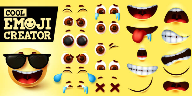 istock Cool emoji smiley creator vector set. Smiley emojis maker in cool happy face with sunglasses 1261266670
