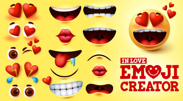 istock Emoji smiley in love vector creator set. Smiley emojis kit with hearts and in love face 1261273353