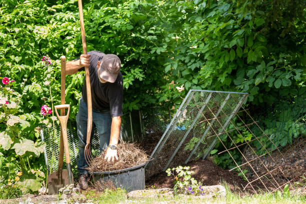 istock gardening: man scoops the compost through a sieve for further processing 1261287153