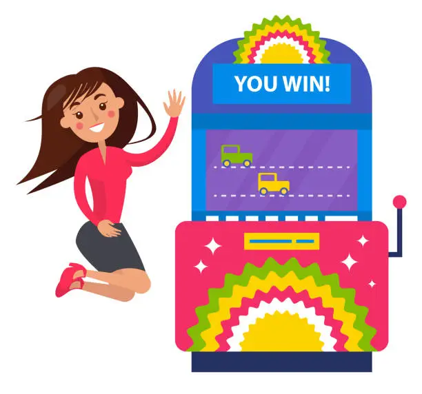 Vector illustration of Player and Gambling Machine, Casino Game Vector