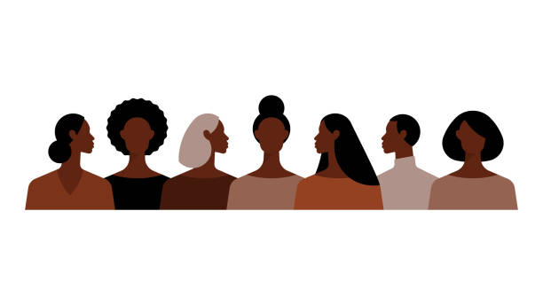 Different black women with different hairstyles. Crowd of people. Group of beautiful women with different hairstyle and clothes. Modern vector illustration. Different black women with different hairstyles. Crowd of people. Group of beautiful women with different hairstyle and clothes. Modern vector illustration. african american woman stock illustrations