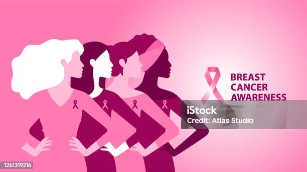 Breast Cancer Awareness Pink Banner Different Women Stay Together On Pink Background With Pink Ribbon The Concept Of Support Information And Gentle Help Modern Vector Illustration Stock Illustration - Download Image Now