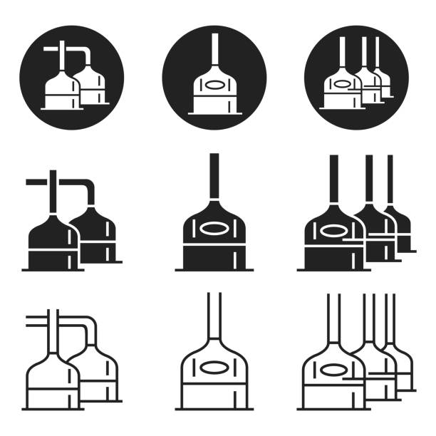 The equipment of the brewery. Set of icons for industrial tanks for brewing beer. The equipment of the brewery. Set of icons for industrial tanks for brewing beer. Vector illustration isolated on a white background for design and web. brewery stock illustrations