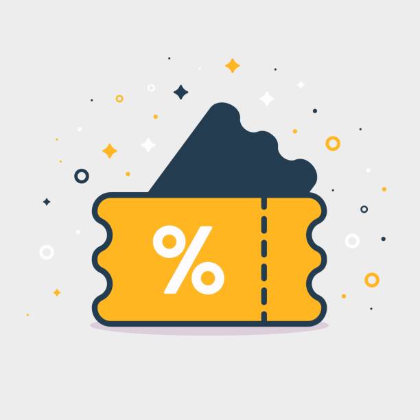 ticket Discount coupon icon. Flat sign of ticket with percent sign. Money-saving shopping concept vector illustration refund stock illustrations