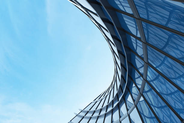 istock Abstract futuristic architecture, Skyscraper glass office building. 3D render. 1261326774