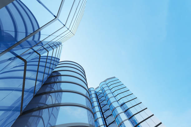 istock Abstract futuristic architecture, Skyscraper glass office building. 3D render. 1261326776