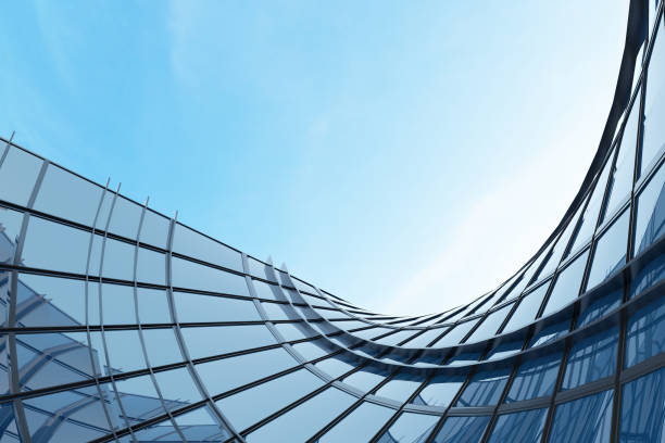 istock Abstract futuristic architecture, Skyscraper glass office building. 3D render. 1261326795