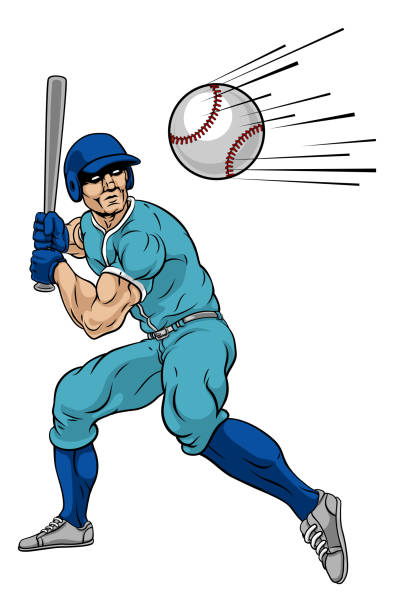 ilustraciones, imágenes clip art, dibujos animados e iconos de stock de jugador de béisbol swinging bat en el baile para home run - men baseball baseball cap baseball bat