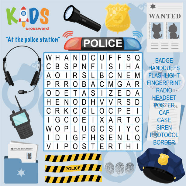 簡単な単語検索クロスワードパズル「警察署で」 - wanted poster audio点のイラスト素材／クリップアート素材／マンガ素材／アイコン素材
