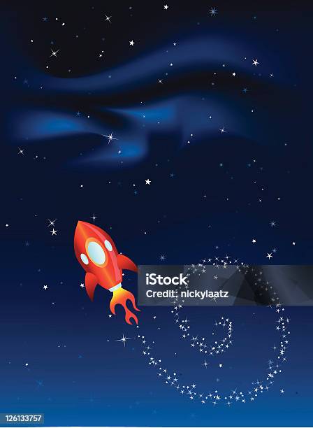 Ilustración de Rocket Barco Con Sendero A Través Del Espacio y más Vectores Libres de Derechos de Brillante - Brillante, Cielo, Cohete espacial