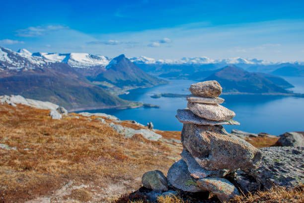 Hiking in the mountain in Norway HAREIDLANDET, NORWAY. Hiking in the mountain in Norway cairn stock pictures, royalty-free photos & images