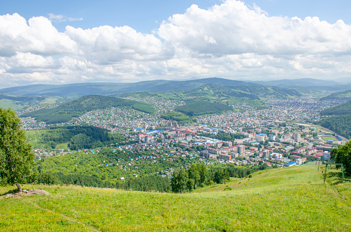 Top view of the city in the mountains on Altai Gorno-Altaysk