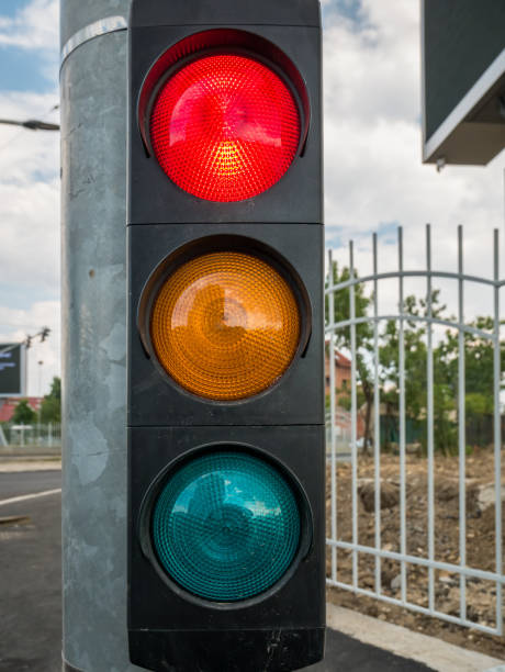 istock Close up with red color on a traffic light in Bucharest. 1261344467