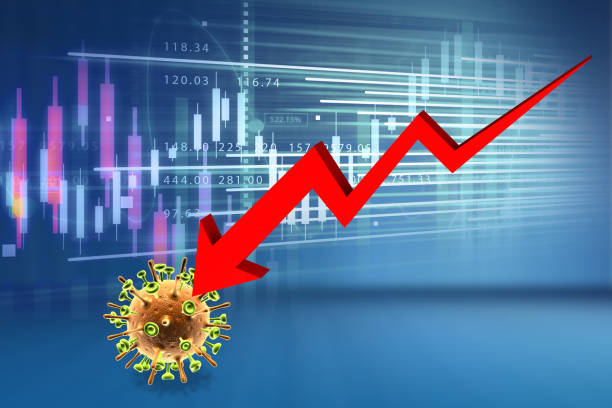 istock Coronavirus  with falling arrow graph. Coronavirus impact, stock market crash concept 1261363908