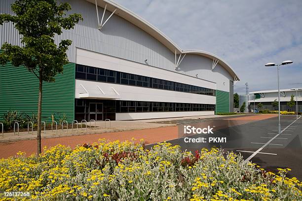 Office Factory Exterior Stock Photo - Download Image Now - Building Entrance, Bush, Cloud - Sky