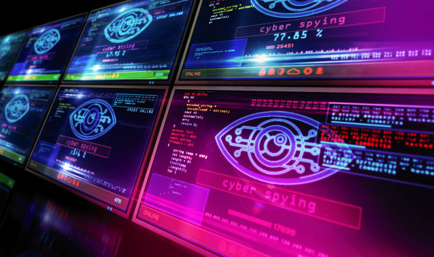 istock Cyber spying hacking and supervise eye symbol on screen illustration 1261378986