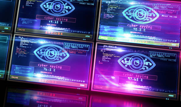 istock Cyber spying hacking and supervise eye symbol on screen illustration 1261384408