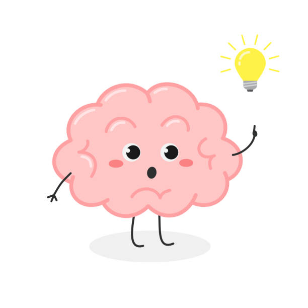 Cute Funny Brain Cartoon Character With Lightbulb Stock Illustration -  Download Image Now - Raised Finger, Intelligence, Anthropomorphic Smiley  Face - iStock
