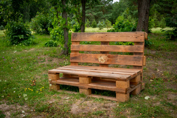 Outdoor furniture made from wood pallets stock photo