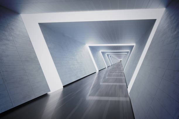 istock Futuristic long corridor in spaceship. 3D rendered illustration. 1261400778