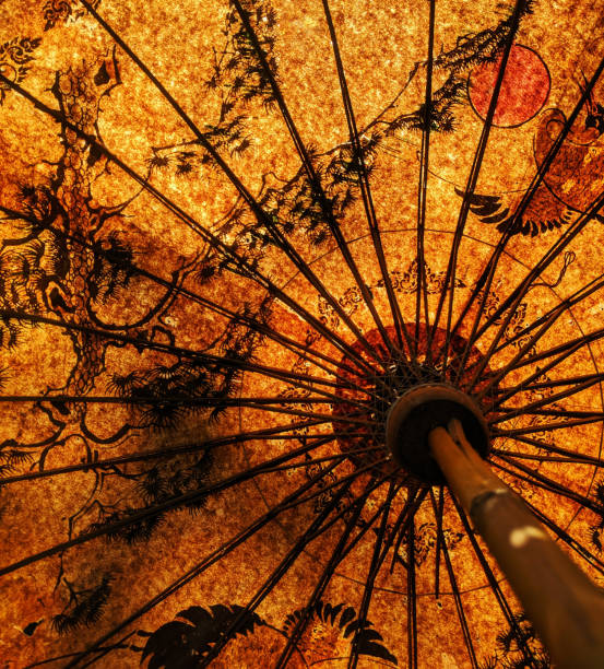 un soleil a embrassé le parapluie japonais - handmade umbrella photos et images de collection