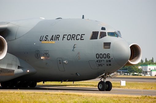 San Diego, United States- September 30, 2011: Front view of a C-17A Globemaster III at the Miramar Airshow.