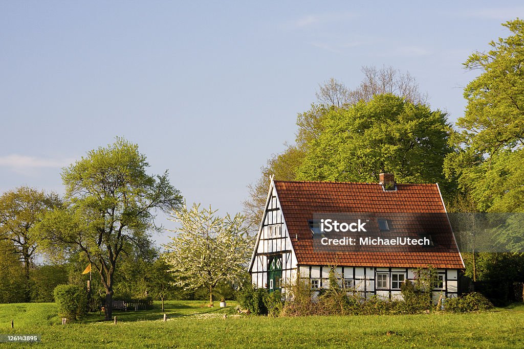 Hermosa cabaña en verde paisaje - Foto de stock de Granja libre de derechos