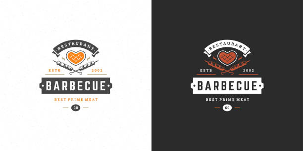 Barbecue logo vector illustration grill house or bbq restaurant menu emblem meat steak silhouette Barbecue logo vector illustration grill house or bbq restaurant menu emblem meat steak silhouette. Modern vintage typographic badge or label design and decoration. bbq logos stock illustrations