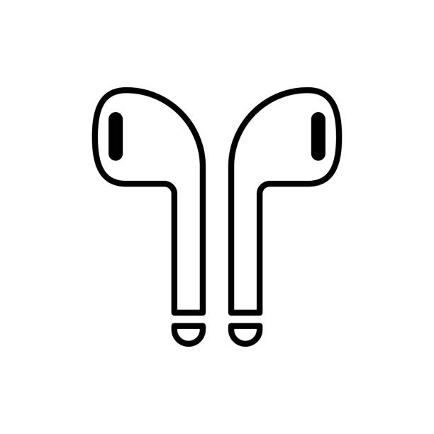 Earphones vector wireless device linear style icon, headphones flat symbol isolated on white background Earphones vector wireless device linear style icon, headphones flat symbol isolated on white background in ear headphones stock illustrations