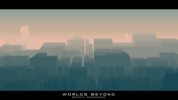 istock Worlds beyond abstract Sci-fi city landscapes. Vector beautiful misty fog over futuristic town. Abstract gradient urban landscape background. Colorful waves. 1261486774