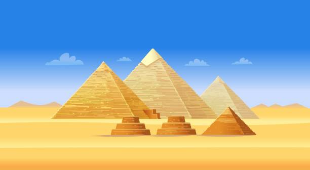 египетский пирамидный комплекс в гизе. знаменитая африканская достопримечательность, туристический центр каира. иллюстрация в мультяшном - saqqara stock illustrations