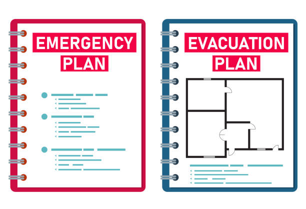 비상 및 대피 계획 - emergency sign stock illustrations