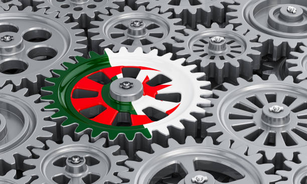 istock Algiers flag on the gearwheel, business industrial concept. 3D rendering 1261505628