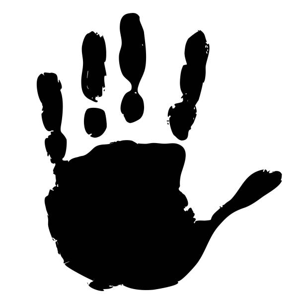 Hand Print Vector Track of Vector Black Handprint. Vector Grunge Illustration. finger painting stock illustrations